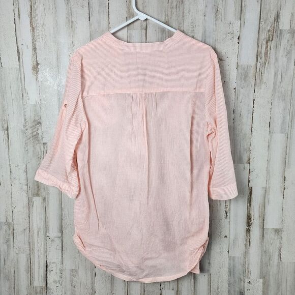 Cato Long Sleeve Striped Gauze Top Pink Size Large - Picture 2 of 10